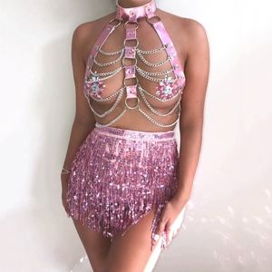 NEW 3 PIECE PINK JEWEL HOLOGRAPHIC HARNESS SEQUIN SET